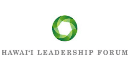 Logo of the Hawai'i Leadership Forum featuring an interwoven green circular emblem above the text "HAWAI'I LEADERSHIP FORUM".